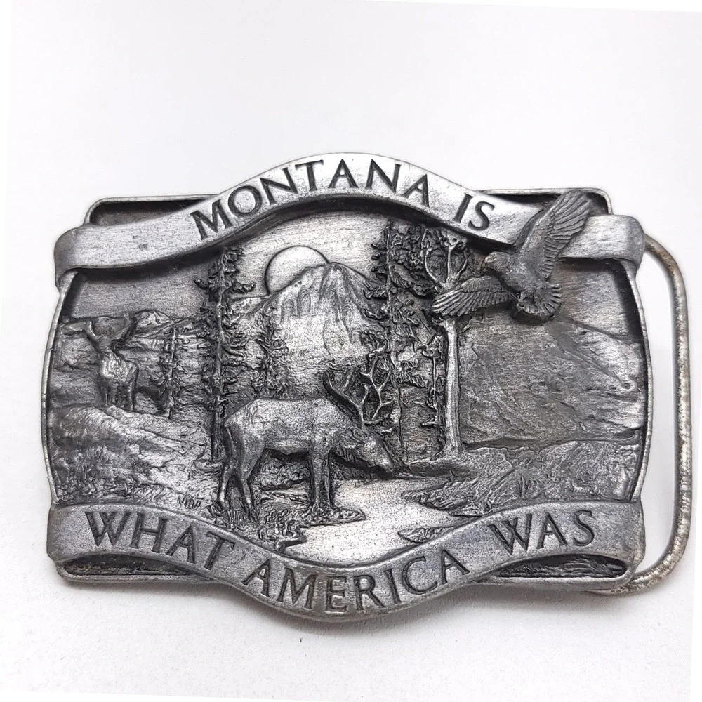 Vintage 1981 Bergamot Brass Works Montana Is What America Was Belt Buckle C-20
